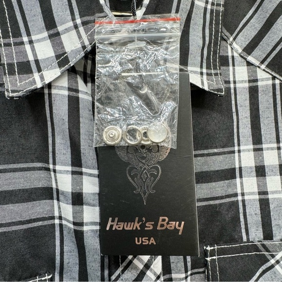 NEW Hawks Bay Black & White Plaid Short Sleeve Pearl Snap Western Shirt Men’s S - Picture 5 of 7